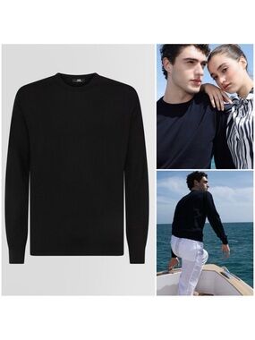 ALPHA STUDIO Men’s Size IT‎ 52 / US Large Black Silk Cashmere Crew Neck Sweater